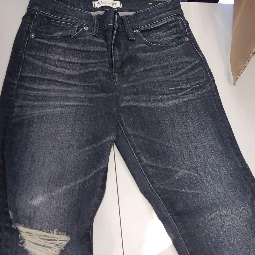 Womens Madewell 25 high riser skinny black wash heans